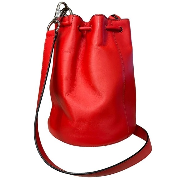Alexander Wang Alpha Red Leather Bucket Bag Silver stud Designer Purse One Size - Picture 3 of 16